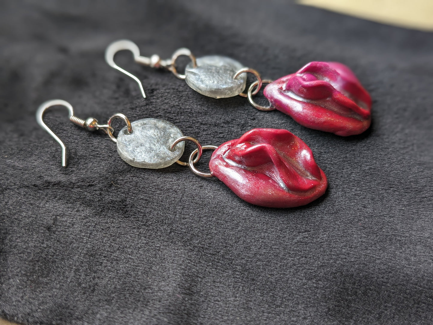 Red & Silver Vulva Earrings - Luscious Lips Collection by Melinda Love