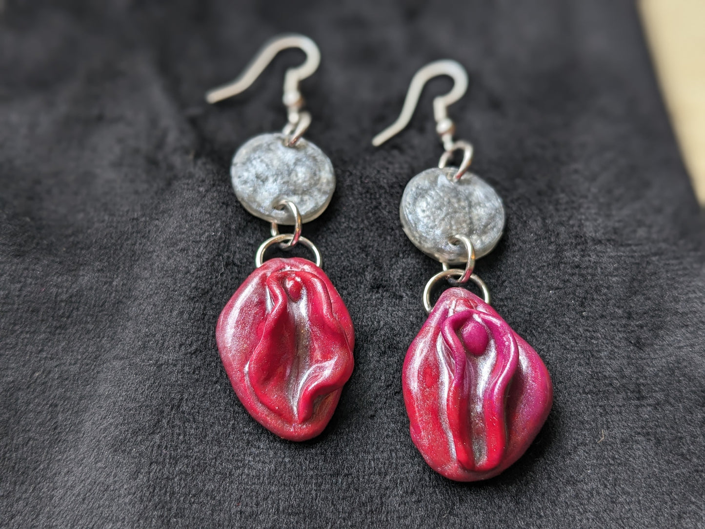 Red & Silver Vulva Earrings - Luscious Lips Collection by Melinda Love