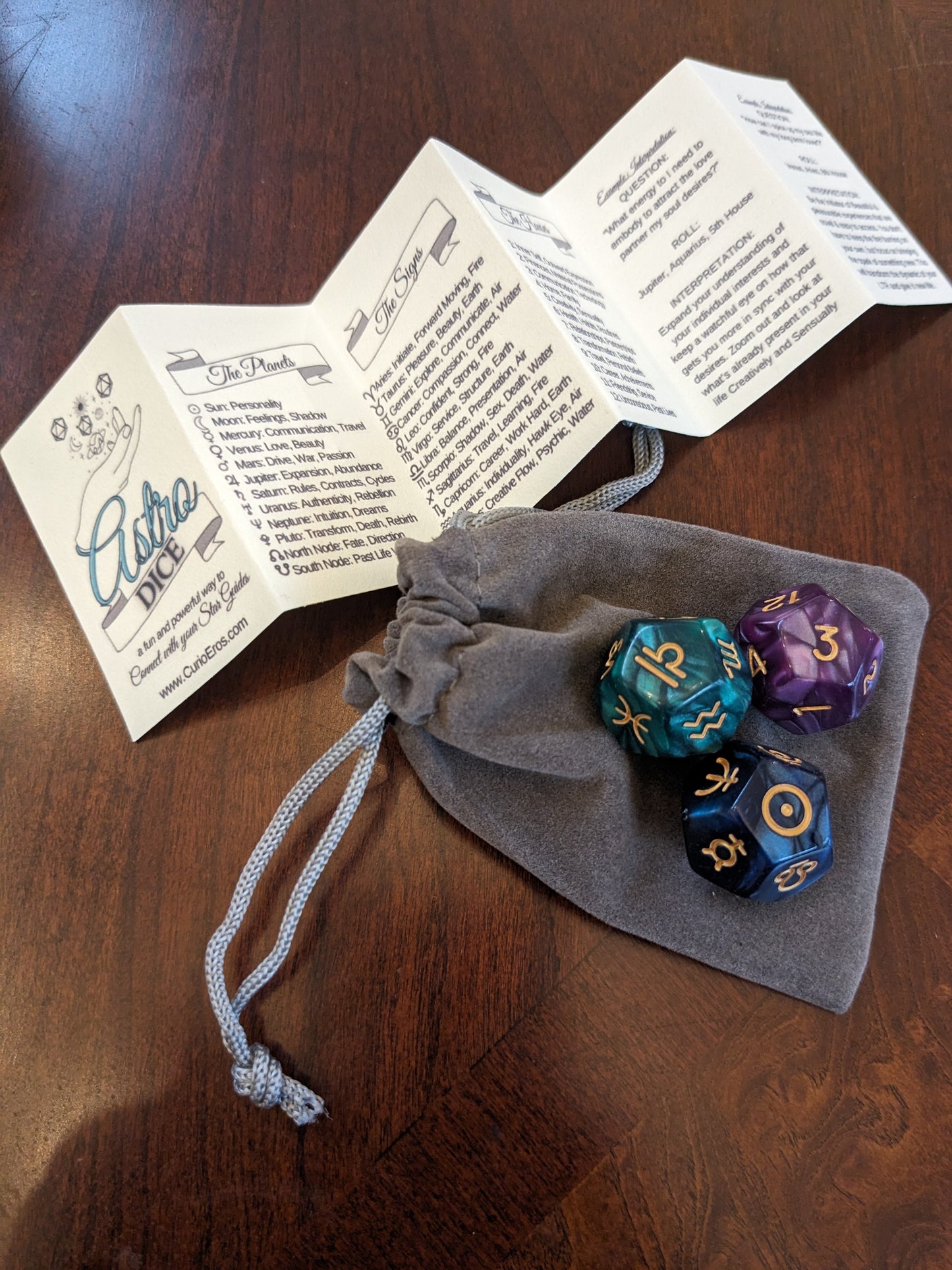 Astro Dice with Velvet bag and Interpretation Guide - Divination Dice for connecting w/ your Star Guides