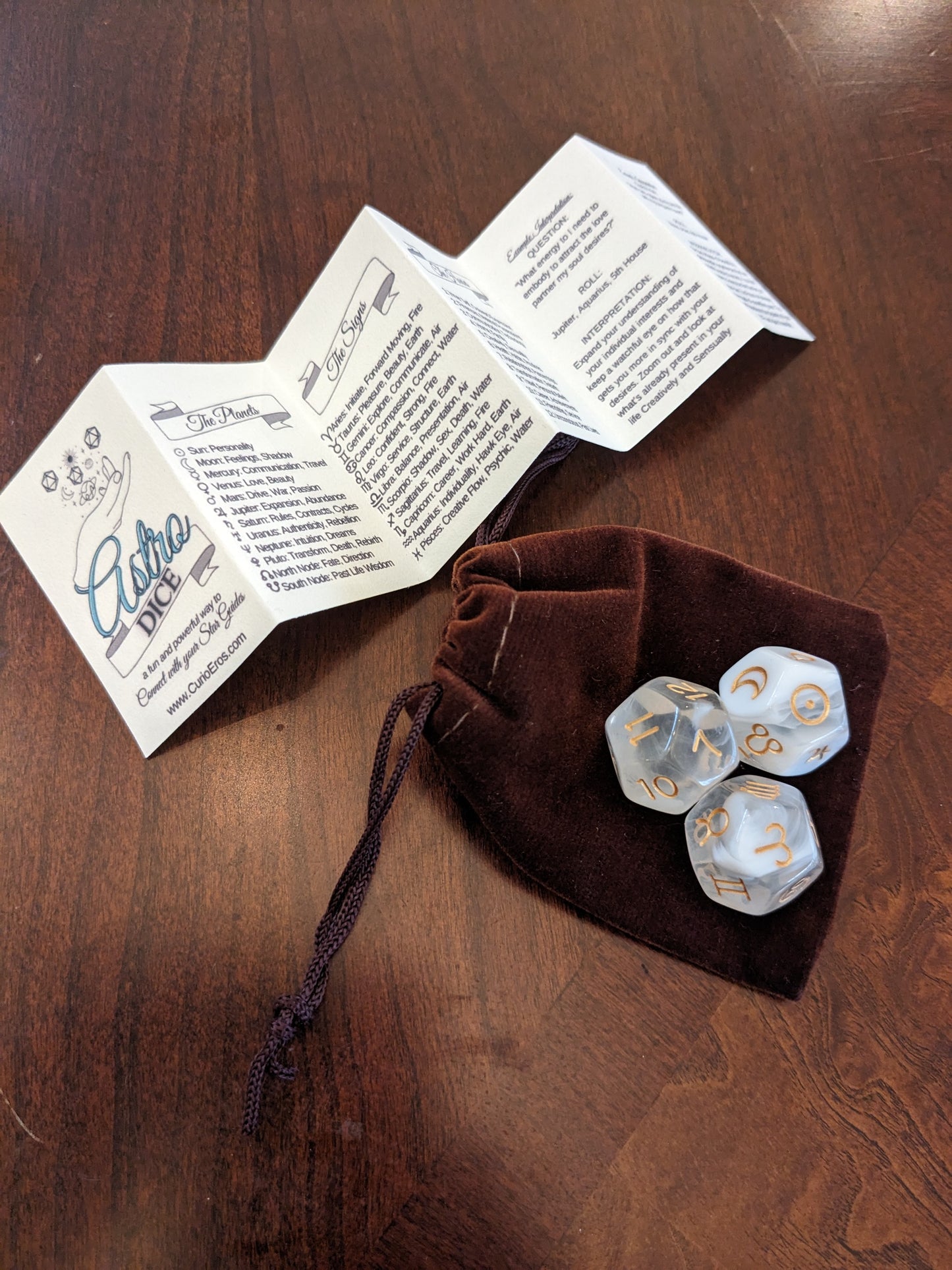 Astro Dice with Velvet bag and Interpretation Guide - Divination Dice for connecting w/ your Star Guides