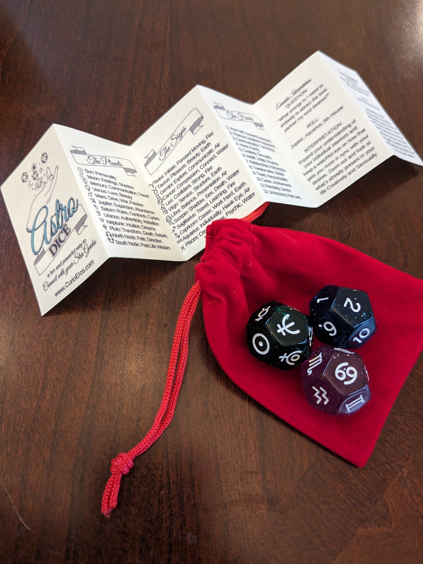 Astro Dice with Velvet bag and Interpretation Guide - Divination Dice for connecting w/ your Star Guides