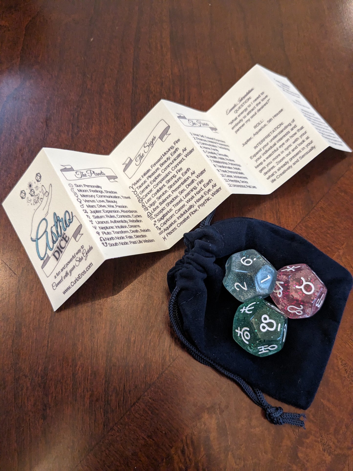 Astro Dice with Velvet bag and Interpretation Guide - Divination Dice for connecting w/ your Star Guides